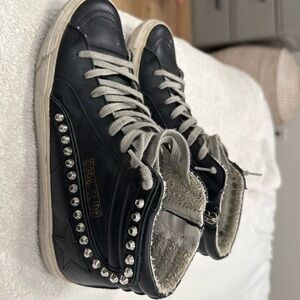 GOLDEN GOOSE BLACK & SILVER STUD MID TOP SNEAKER